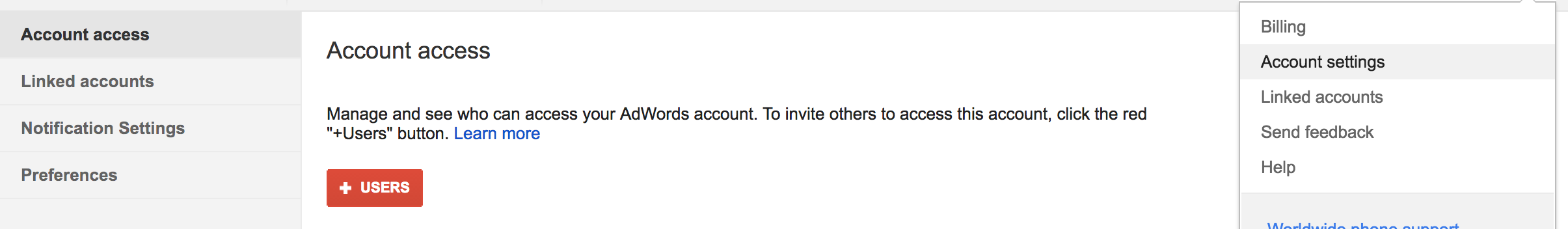 Google AdWords view user access