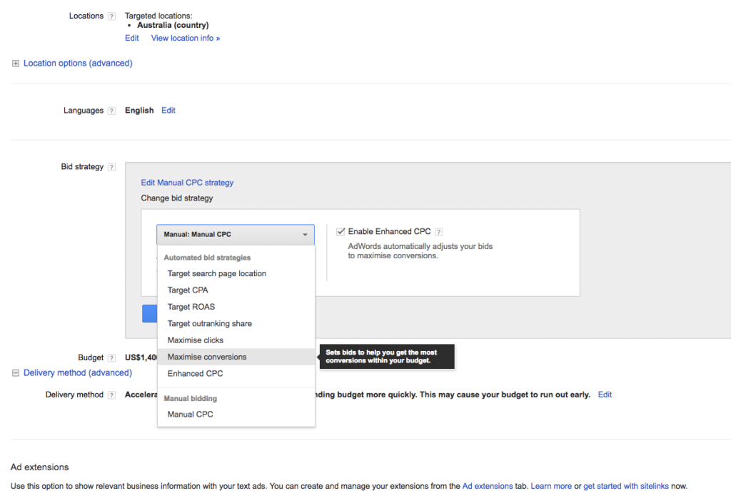 How to create a campaign optimised for maximising conversions in AdWords